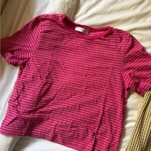 Mango Pink Striped Short Sleeve Tee
